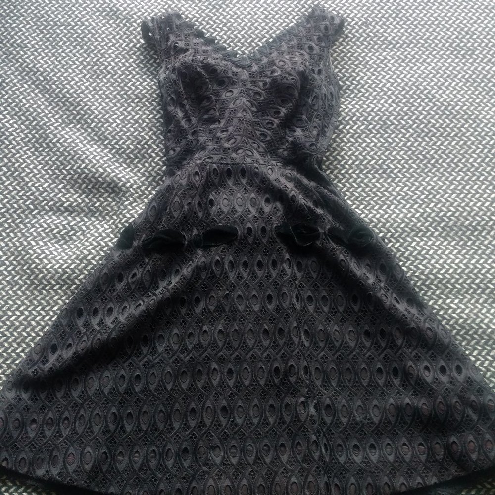 1950s 50s Vintage Dress Black Eyelet Velvet Garden Party